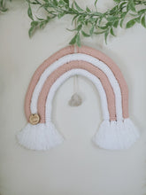 Load image into Gallery viewer, Dusty Pink Clear Quartz Macrame Rainbow Wall Hanging