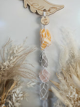 Load image into Gallery viewer, Calcite - Amethyst - Rose Quartz - Clear Quartz Moon Line Art Wall Hanging