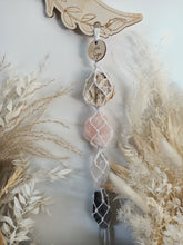 Load image into Gallery viewer, Lepidolite - Rose Quartz - Clear Quartz - Amethyst Moon Line Art Wall Hanging