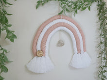Load image into Gallery viewer, Dusty Pink Clear Quartz Macrame Rainbow Wall Hanging
