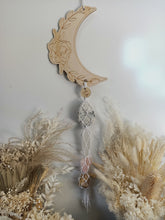 Load image into Gallery viewer, Moonstone - Selenite - Rose Quartz - Calcite Moon Line Art Wall Hanging
